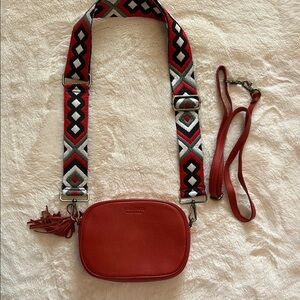 Red and Black Crossbody Bag with Geometric Strap